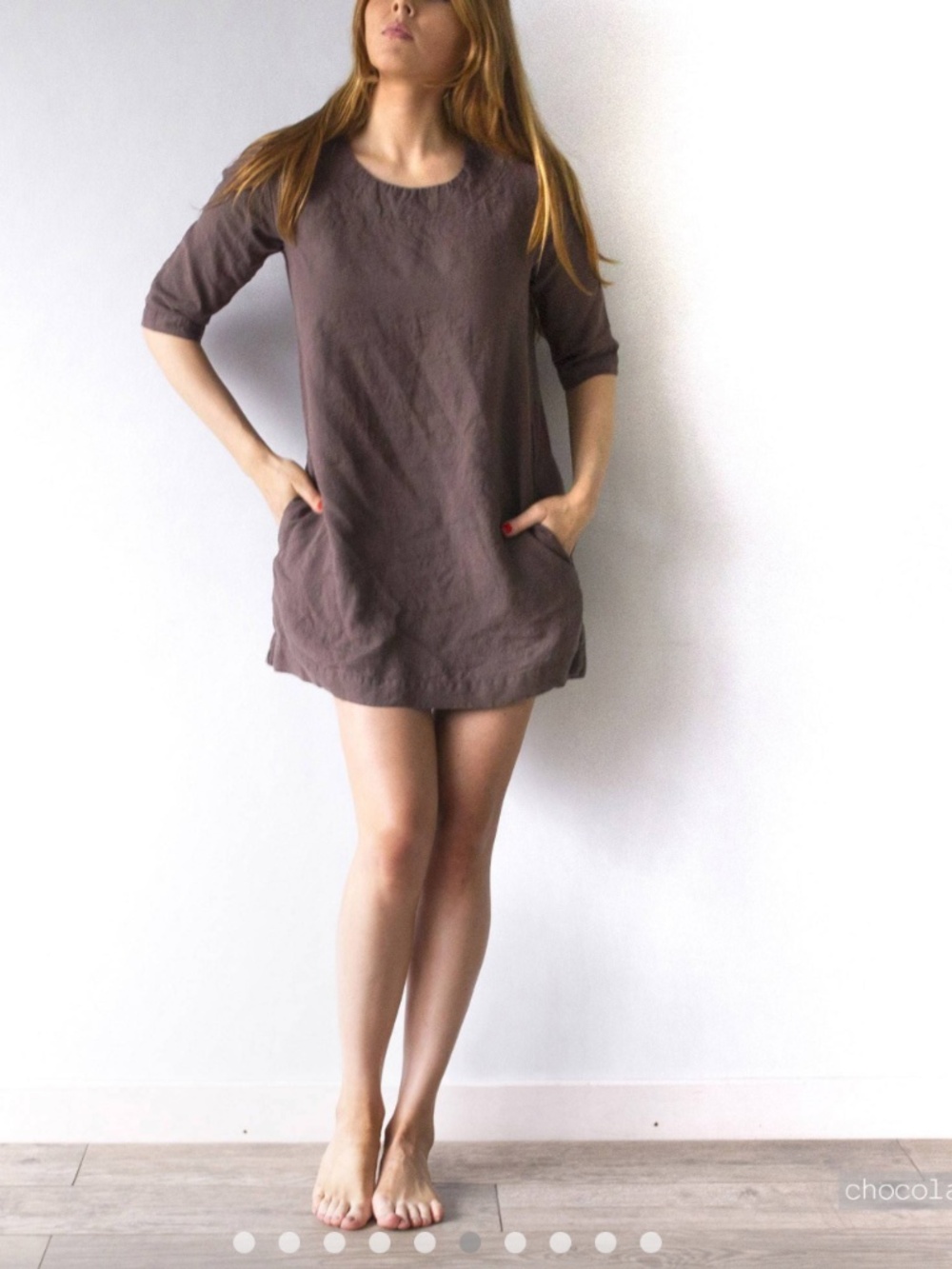 Len OK Organic Linen Short 3/4 Sleeve Shift Dress M